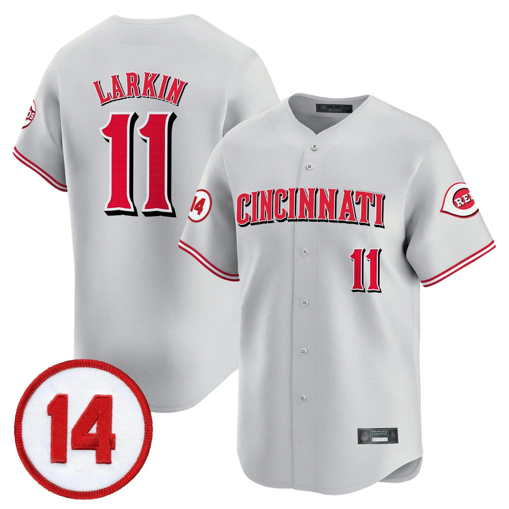 Punc C.Reds #11 Barry Larkin Player Gray Vapor Premier Limited Home Stitched Jerseys