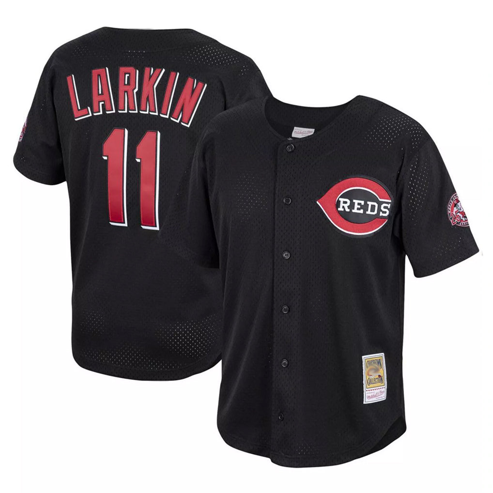 Punc C.Reds #11 Barry Larkin Player Mitchell & Ness Black Throwback Cooperstown Mesh Game Stitched Jerseys