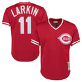 Punc C.Reds #11 Barry Larkin Player Mitchell & Ness Red Throwback Cooperstown Mesh T-shirt Game Stitched Jerseys