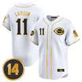 Punc C.Reds #11 Barry Larkin Player White-Gold Vapor Premier Limited Home Stitched Jerseys