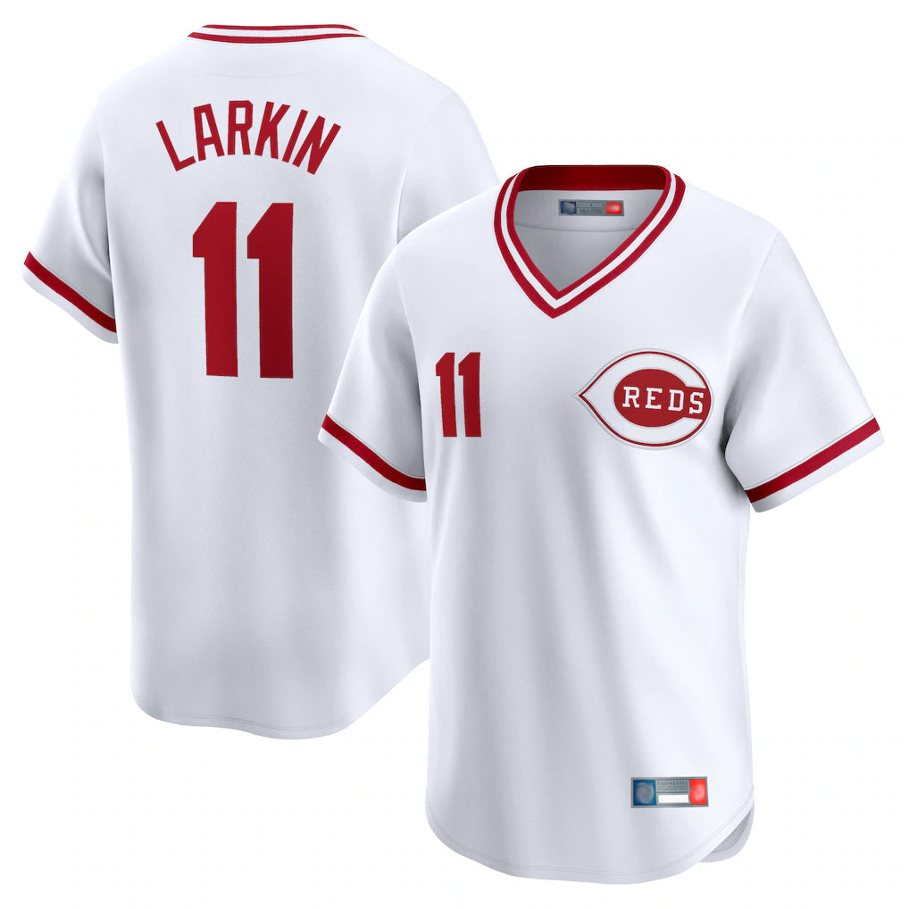 Punc C.Reds #11 Barry Larkin Player White Cooperstown Collection Limited T-shirt Home Stitched Jerseys