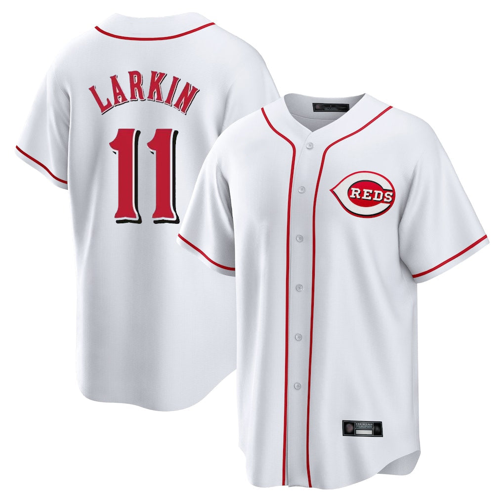 Punc C.Reds #11 Barry Larkin Player White Game Home Stitched Jerseys