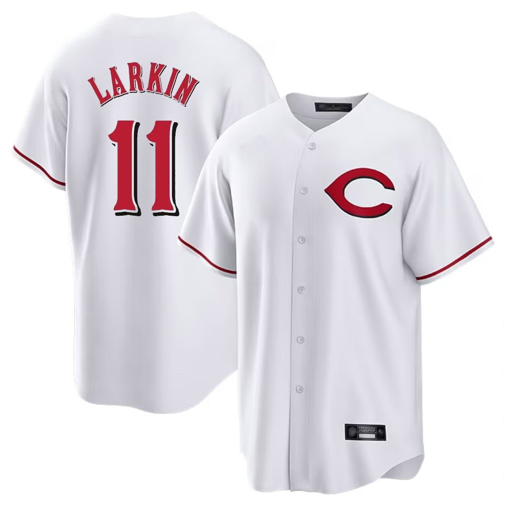 Punc C.Reds #11 Barry Larkin Player White Home Game Stitched Jerseys