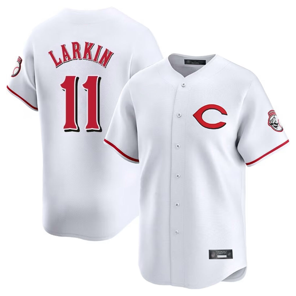 Punc C.Reds #11 Barry Larkin Player White Limited Home Stitched Jerseys