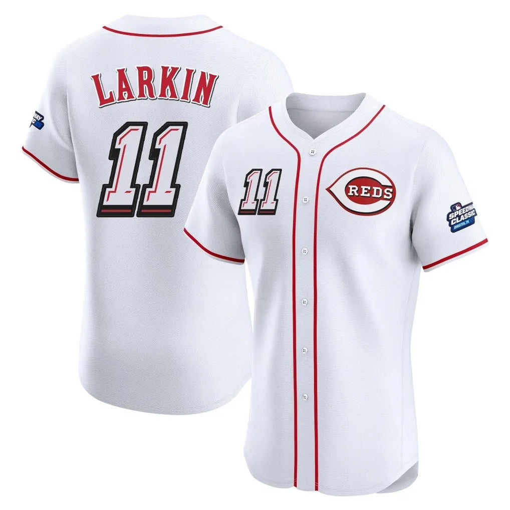 Punc C.Reds #11 Barry Larkin Player White Speedway Classic Limited Elite Home Stitched Jerseys