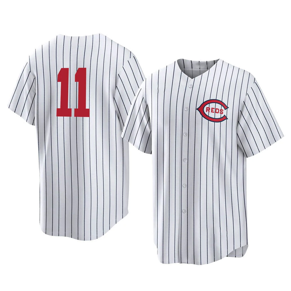 Punc C.Reds #11 Barry Larkin Player White Stripe Field of Dreams Game Home Stitched Jerseys