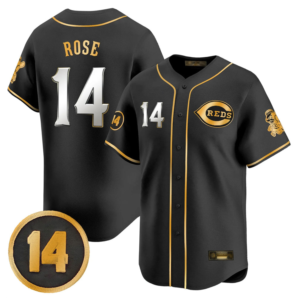 Punc C.Reds #14 Pete Rose Player Black-Gold Vapor Premier Limited Home Stitched Jerseys