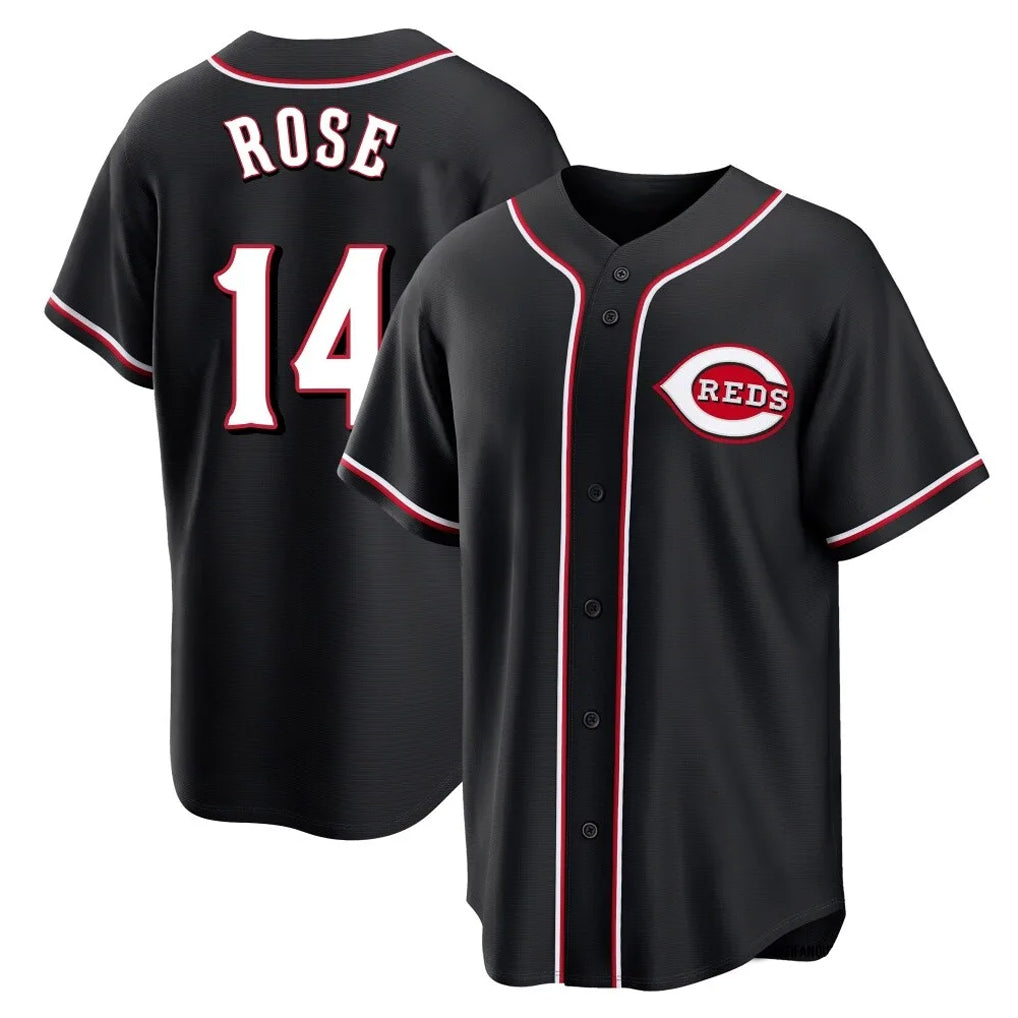Punc C.Reds #14 Pete Rose Player Black Fashion Out Home Game Stitched Jerseys