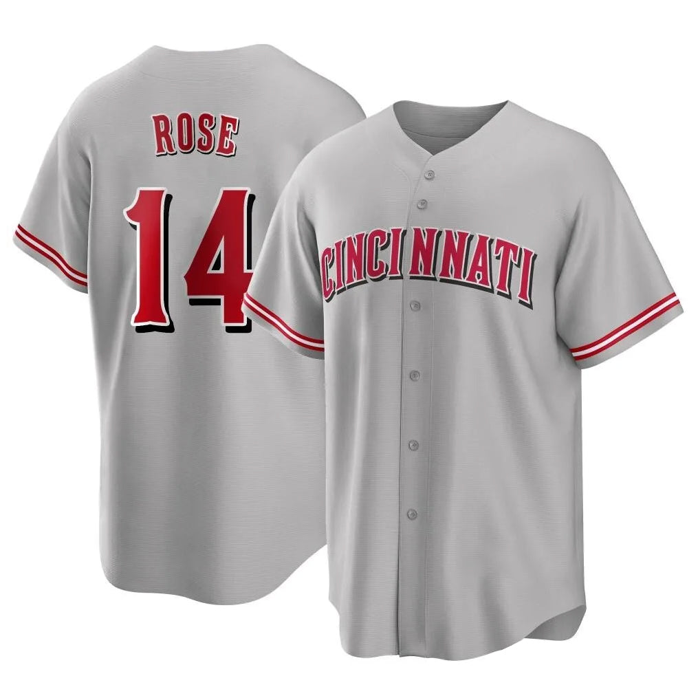 Punc C.Reds #14 Pete Rose Player Gray Home Game Stitched Jerseys