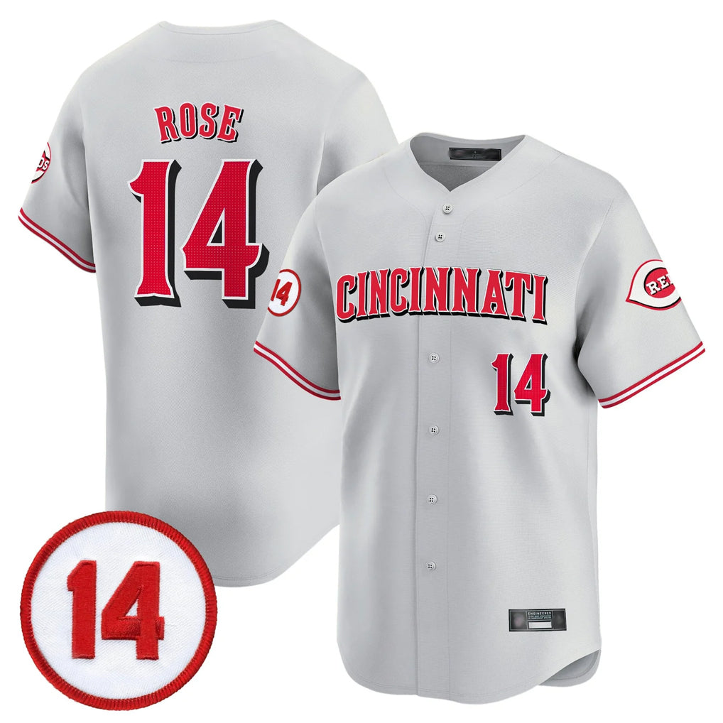Punc C.Reds #14 Pete Rose Player Gray Vapor Premier Limited Home Stitched Jerseys