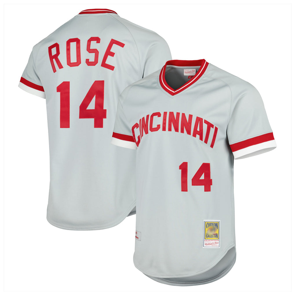 Punc C.Reds #14 Pete Rose Player Mitchell & Ness Gray Throwback Cooperstown Mesh T-shirt Game Stitched Jerseys