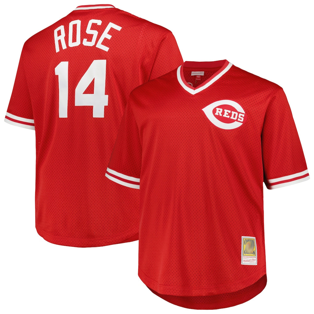 Punc C.Reds #14 Pete Rose Player Mitchell & Ness Red Throwback Cooperstown Mesh T-shirt Game Stitched Jerseys