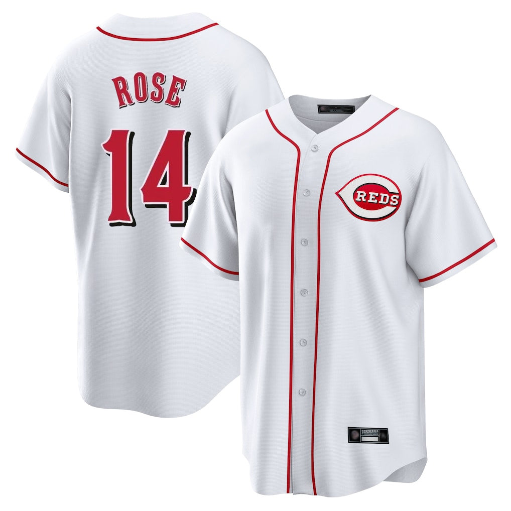 Punc C.Reds #14 Pete Rose Player White Game Home Stitched Jerseys