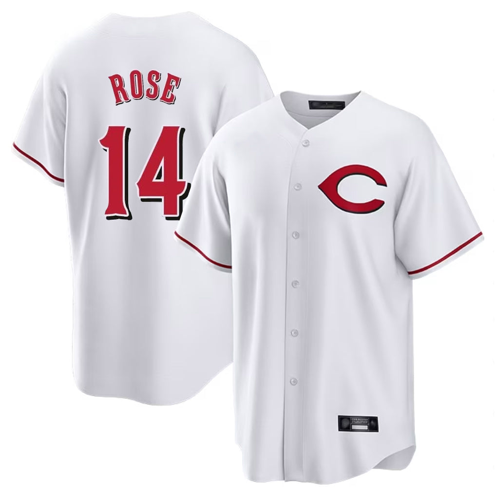 Punc C.Reds #14 Pete Rose Player White Home Game Stitched Jerseys