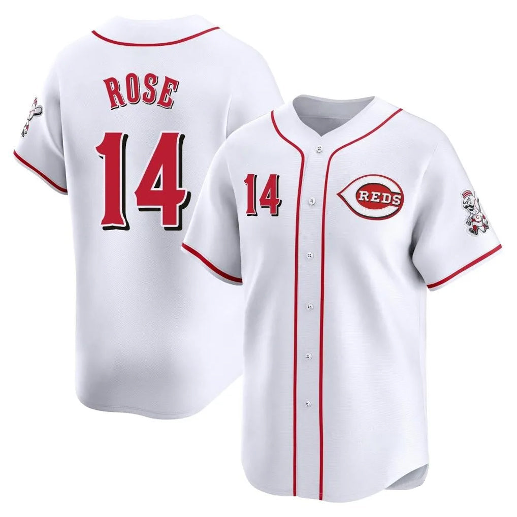 Punc C.Reds #14 Pete Rose Player White Home Limited Stitched Jerseys