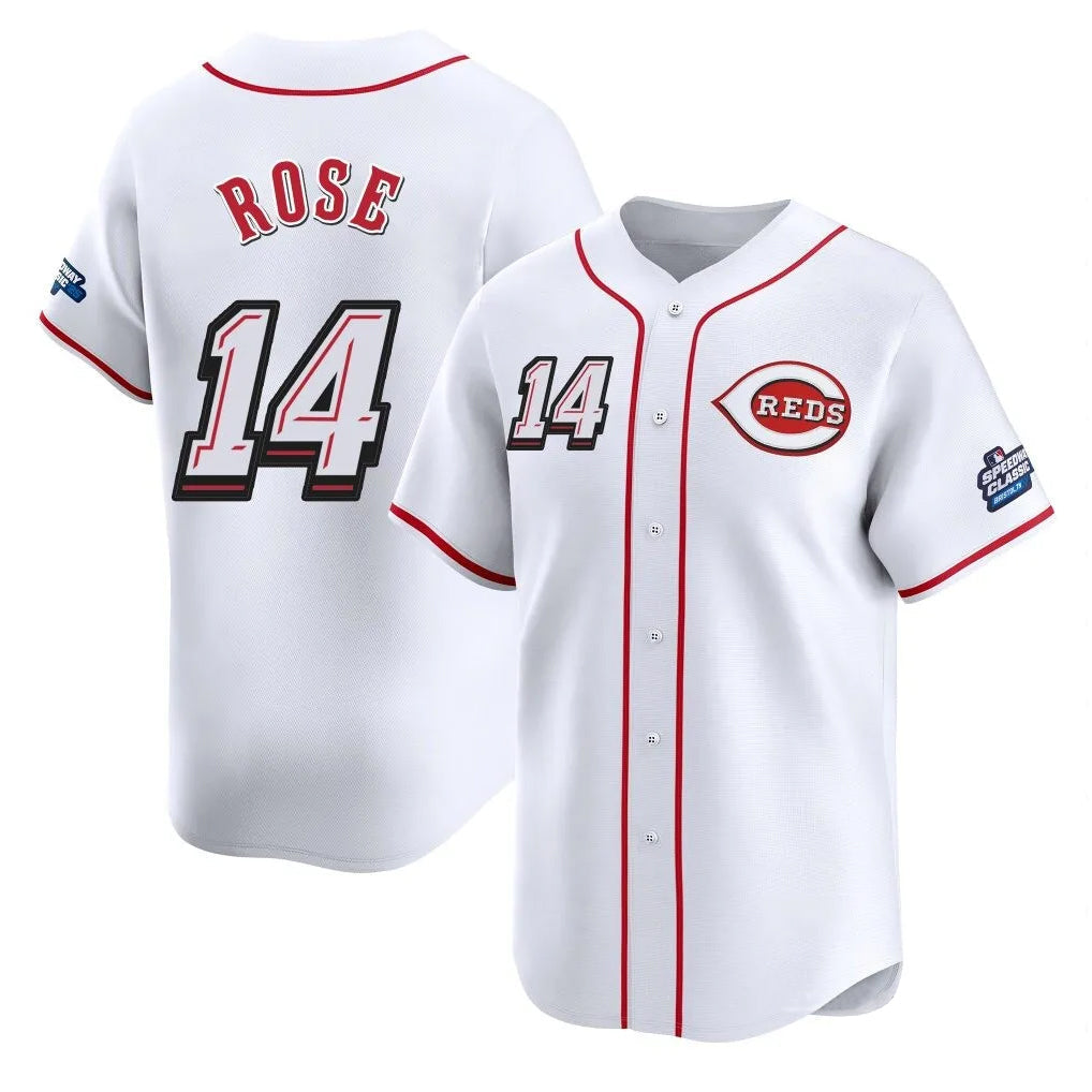 Punc C.Reds #14 Pete Rose Player White Speedway Classic Home Limited Stitched Jerseys