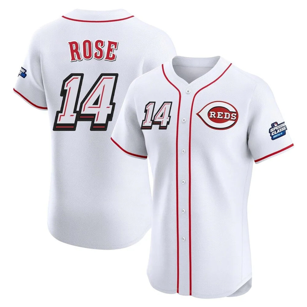 Punc C.Reds #14 Pete Rose Player White Speedway Classic Limited Elite Home Stitched Jerseys