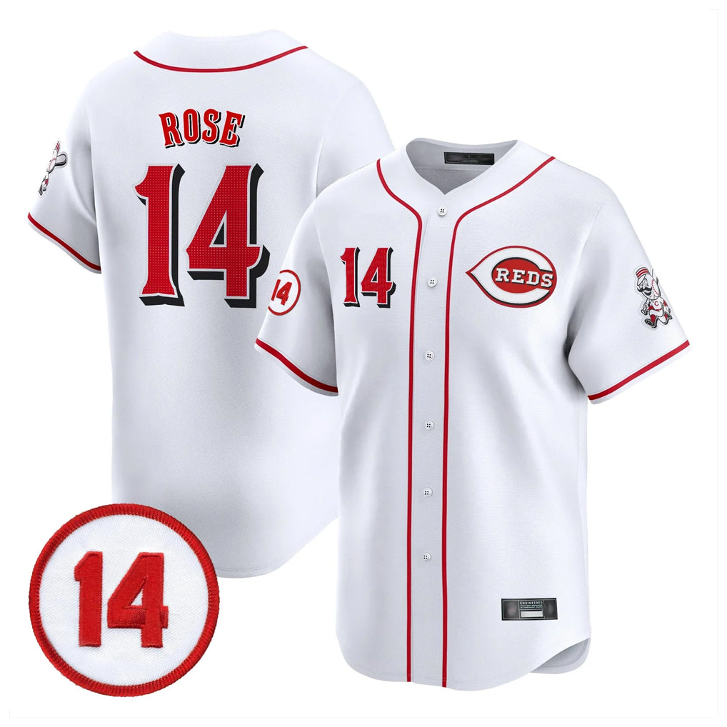Punc C.Reds #14 Pete Rose Player White Vapor Premier Limited Home Stitched Jerseys