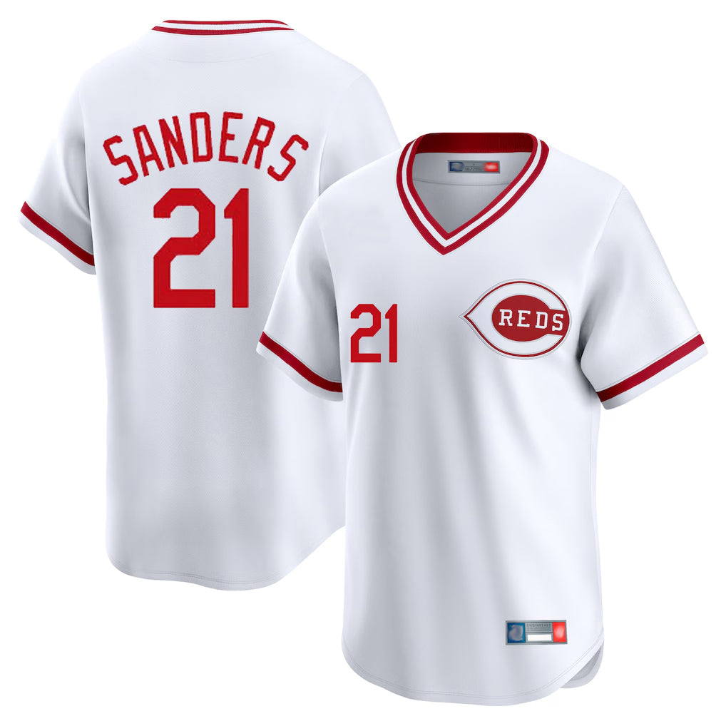 Punc C.Reds #21 Hunter Greene Player White Cooperstown Collection Limited T-shirt Home Stitched Jerseys