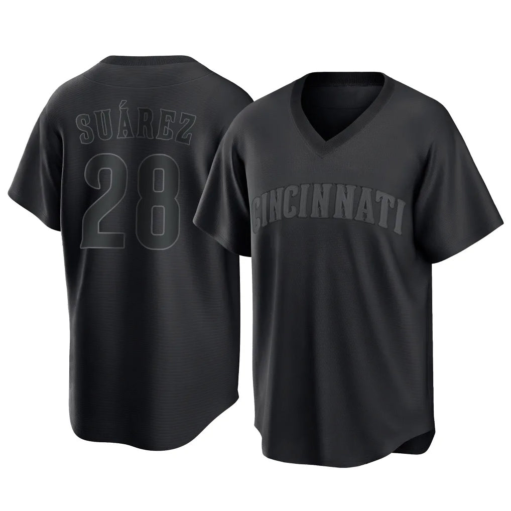 Punc C.Reds #28 Eugenio Su¨¢rez Player Black T-shirt Game Home Stitched Jerseys