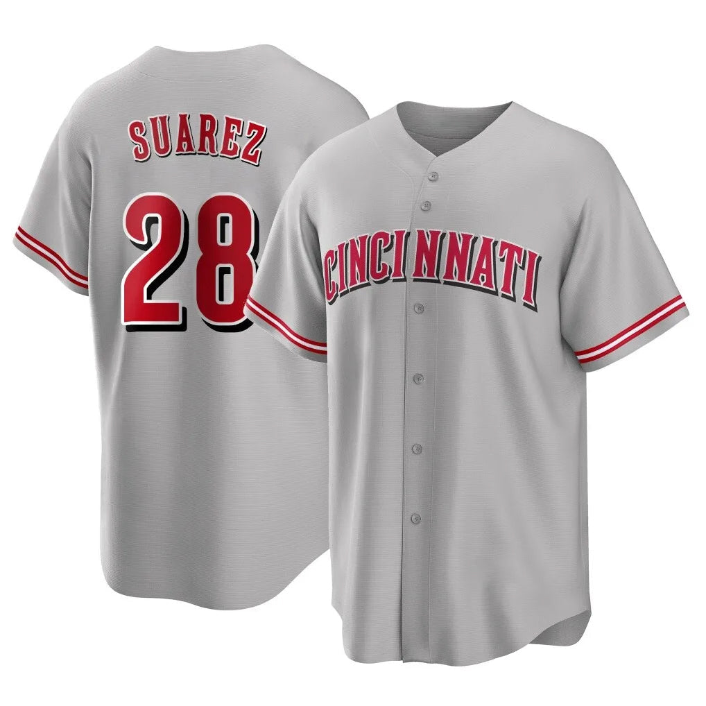 Punc C.Reds #28 Eugenio Su¨¢rez Player Gray Home Game Stitched Jerseys