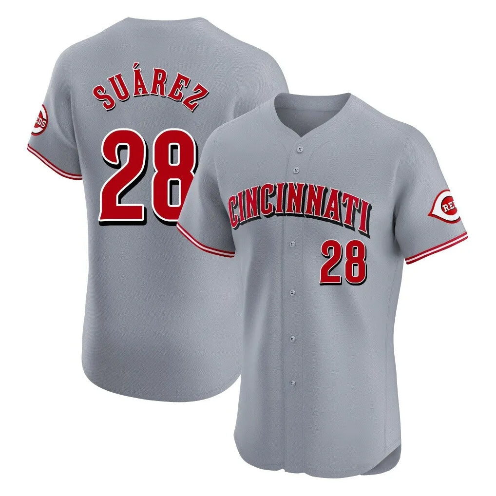 Punc C.Reds #28 Eugenio Su¨¢rez Player Gray Limited Elite Home Stitched Jerseys