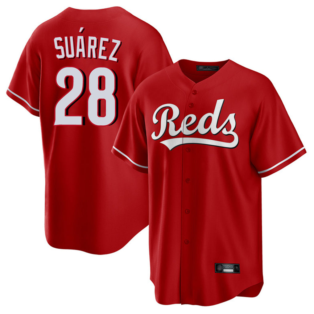 Punc C.Reds #28 Eugenio Su¨¢rez Player Red Home Game Stitched Jerseys