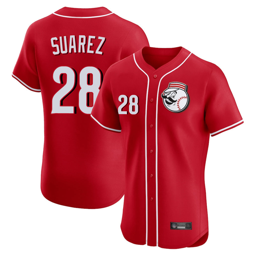 Punc C.Reds #28 Eugenio Su¨¢rez Player Red Limited Elite Home Game Stitched Jerseys