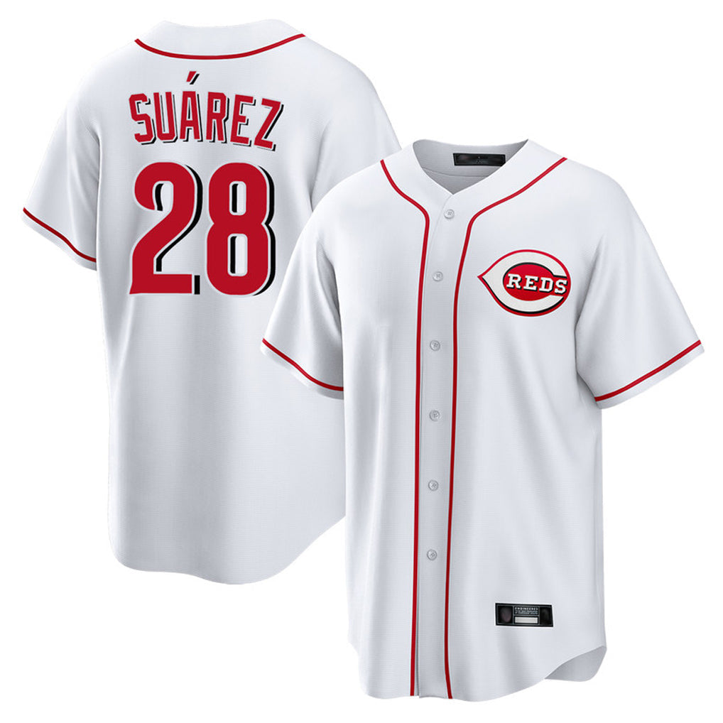Punc C.Reds #28 Eugenio Su¨¢rez Player White Game Home Stitched Jerseys