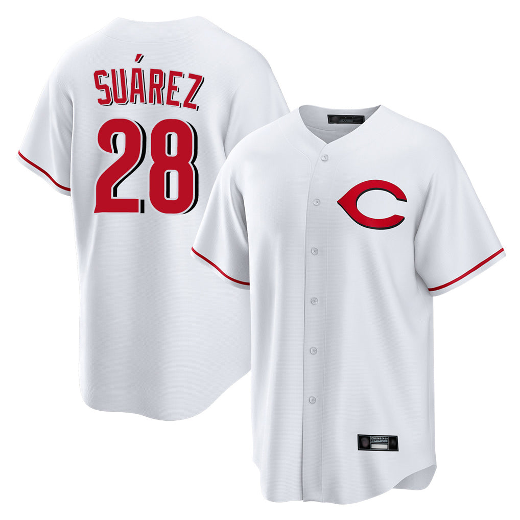 Punc C.Reds #28 Eugenio Su¨¢rez Player White Home Game Stitched Jerseys
