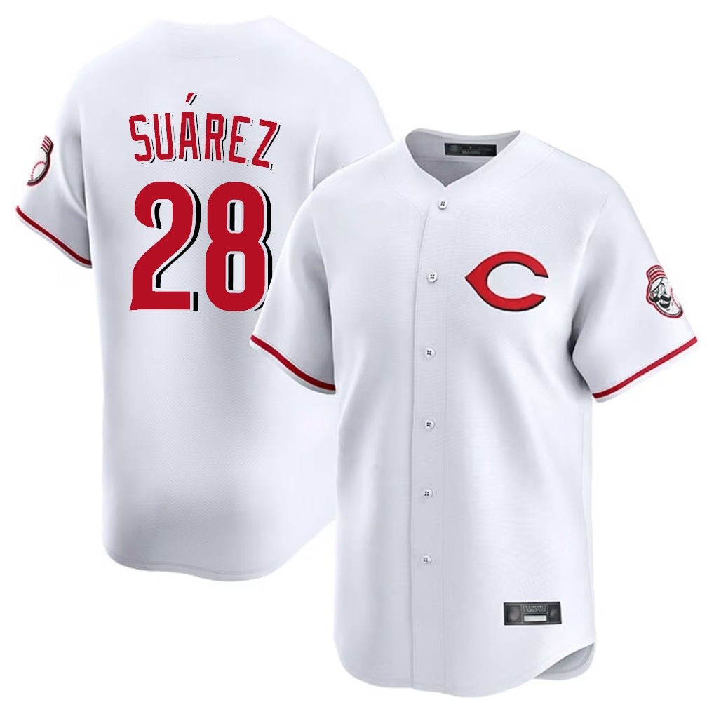 Punc C.Reds #28 Eugenio Su¨¢rez Player White Limited Home Stitched Jerseys