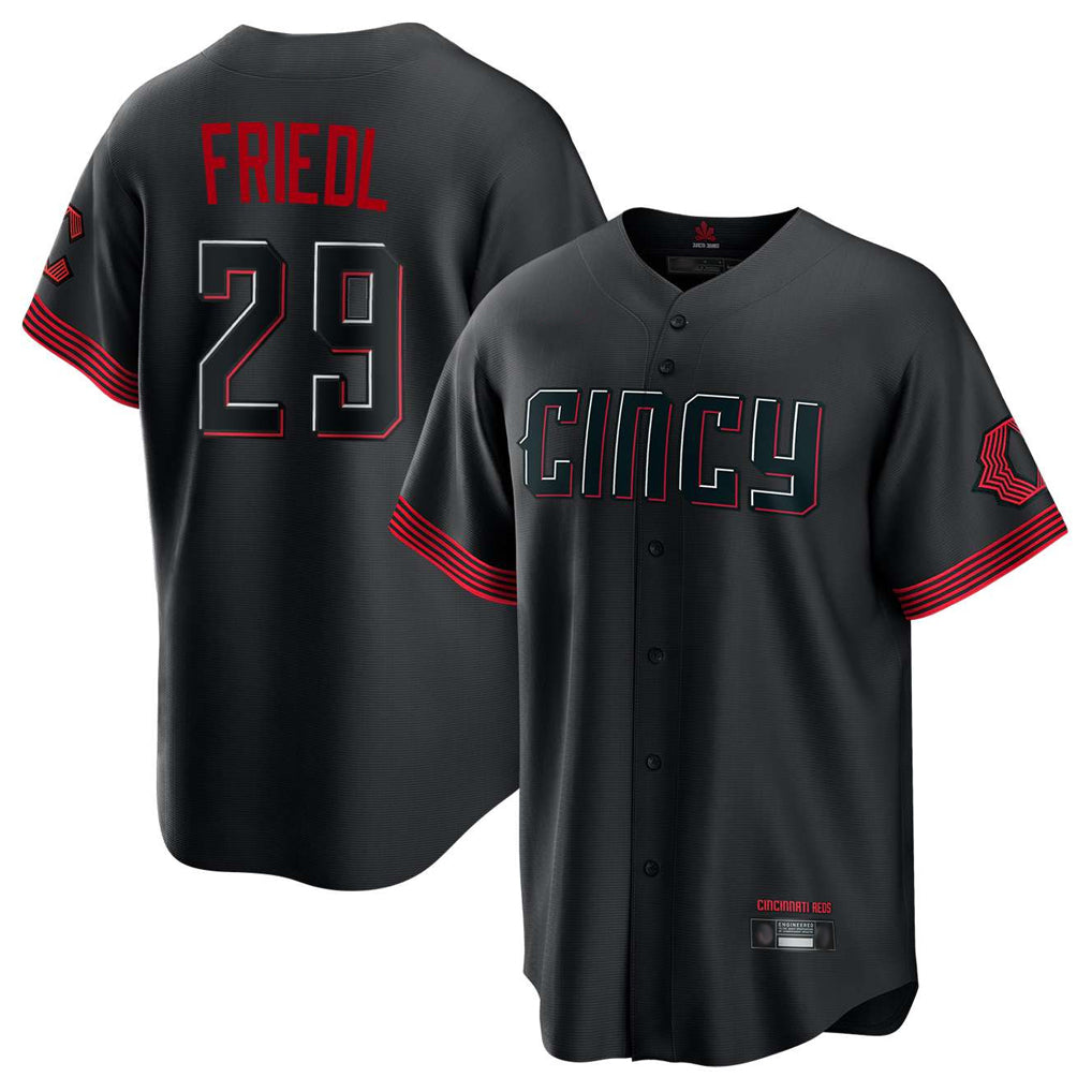 Punc C.Reds #29 TJ Friedl Player Black City Connect Home Game Stitched Jerseys