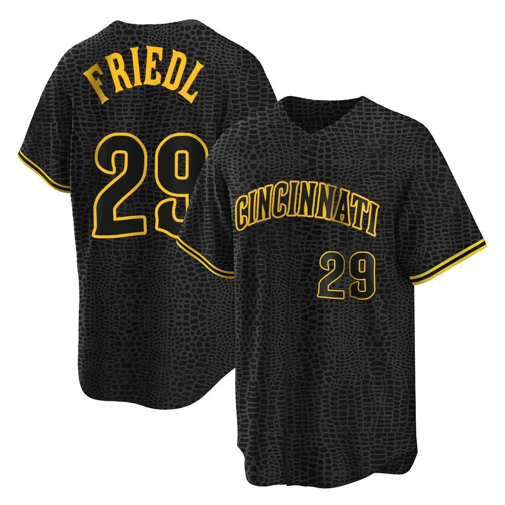 Punc C.Reds #29 TJ Friedl Player Black Snake Skin City Home Stitched Jerseys