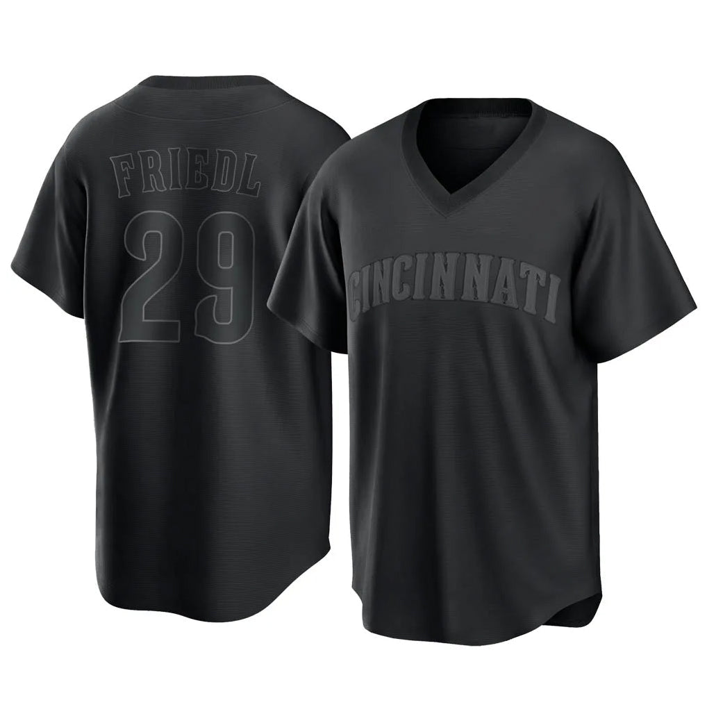 Punc C.Reds #29 TJ Friedl Player Black T-shirt Game Home Stitched Jerseys