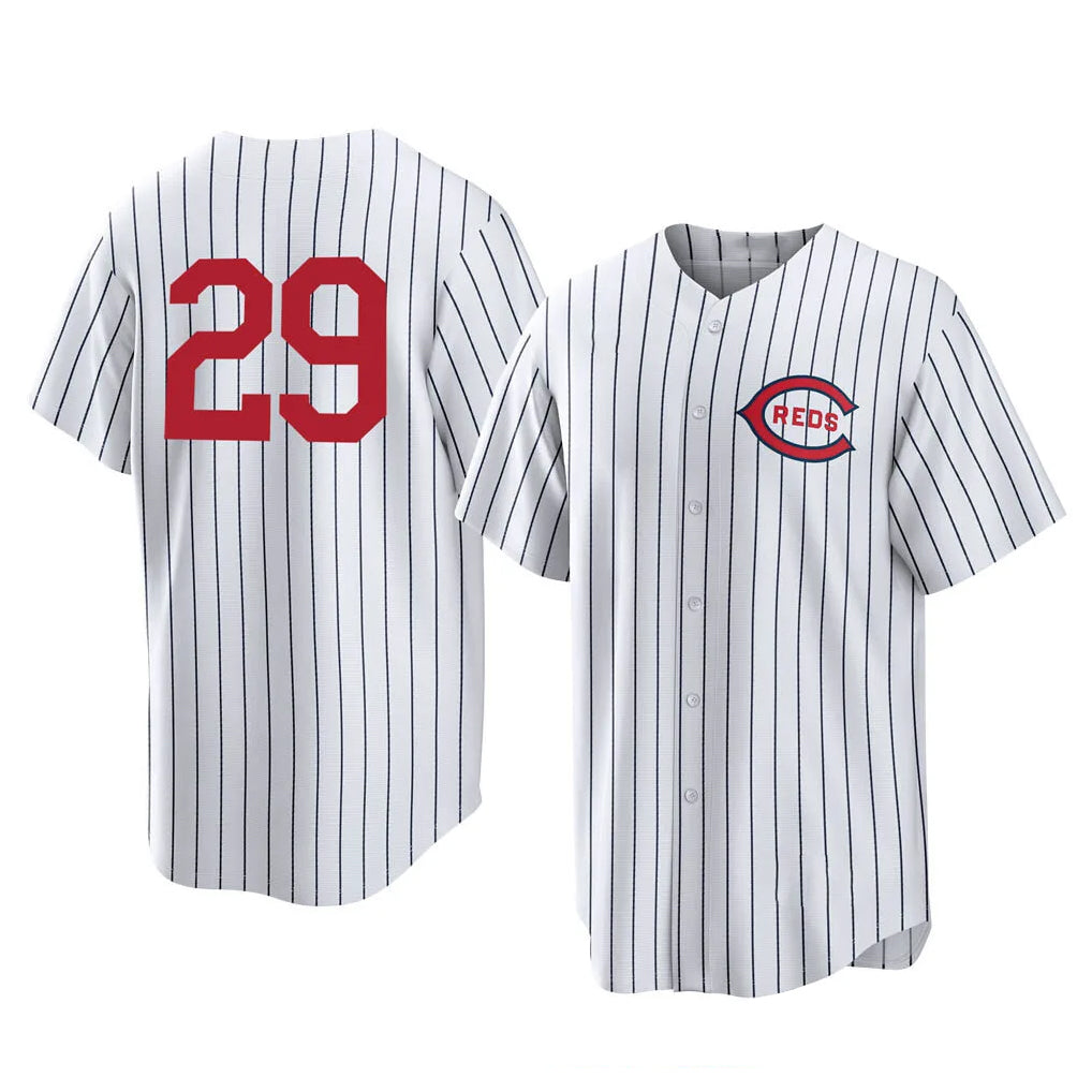 Punc C.Reds #29 TJ Friedl Player White Stripe Field of Dreams Game Home Stitched Jerseys