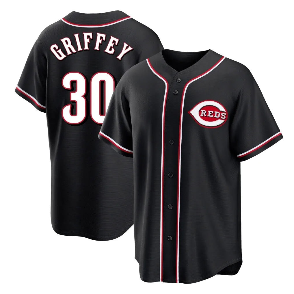 Punc C.Reds #30 Ken Griffey Player Black Fashion Out Home Game Stitched Jerseys