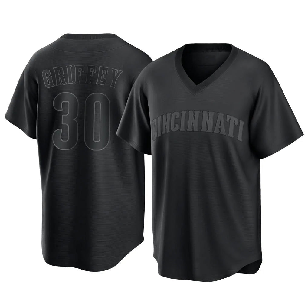 Punc C.Reds #30 Ken Griffey Player Black T-shirt Game Home Stitched Jerseys