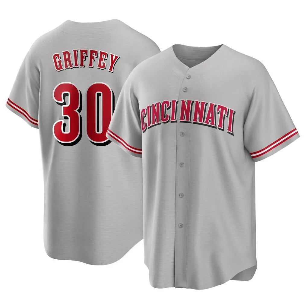 Punc C.Reds #30 Ken Griffey Player Gray Home Game Stitched Jerseys