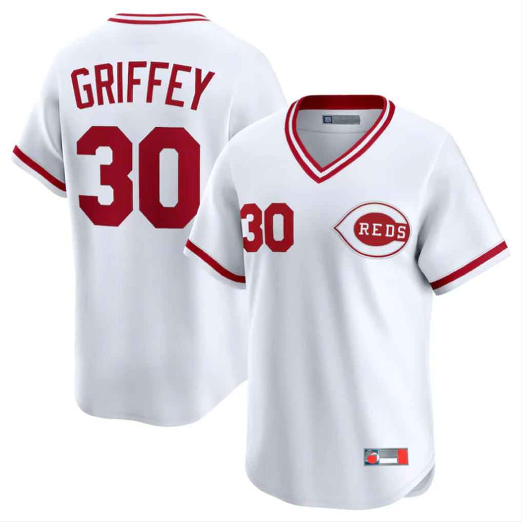 Punc C.Reds #30 Ken Griffey Player White Cooperstown Collection Limited T-shirt Home Stitched Jerseys