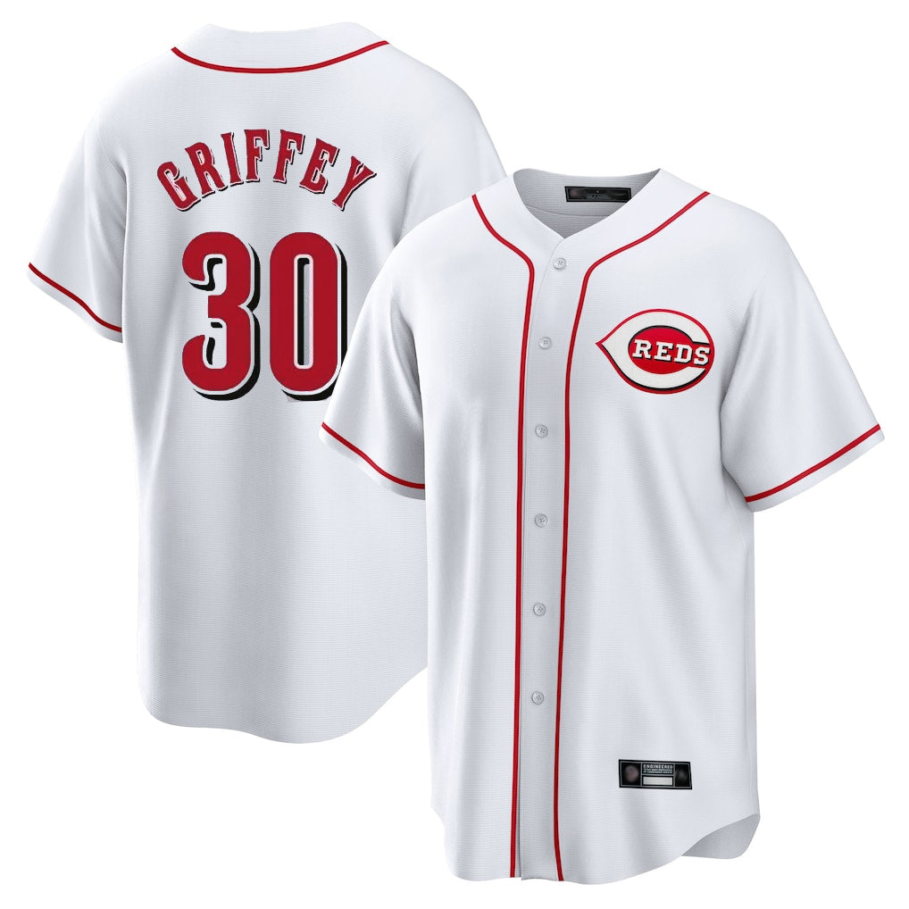 Punc C.Reds #30 Ken Griffey Player White Game Home Stitched Jerseys