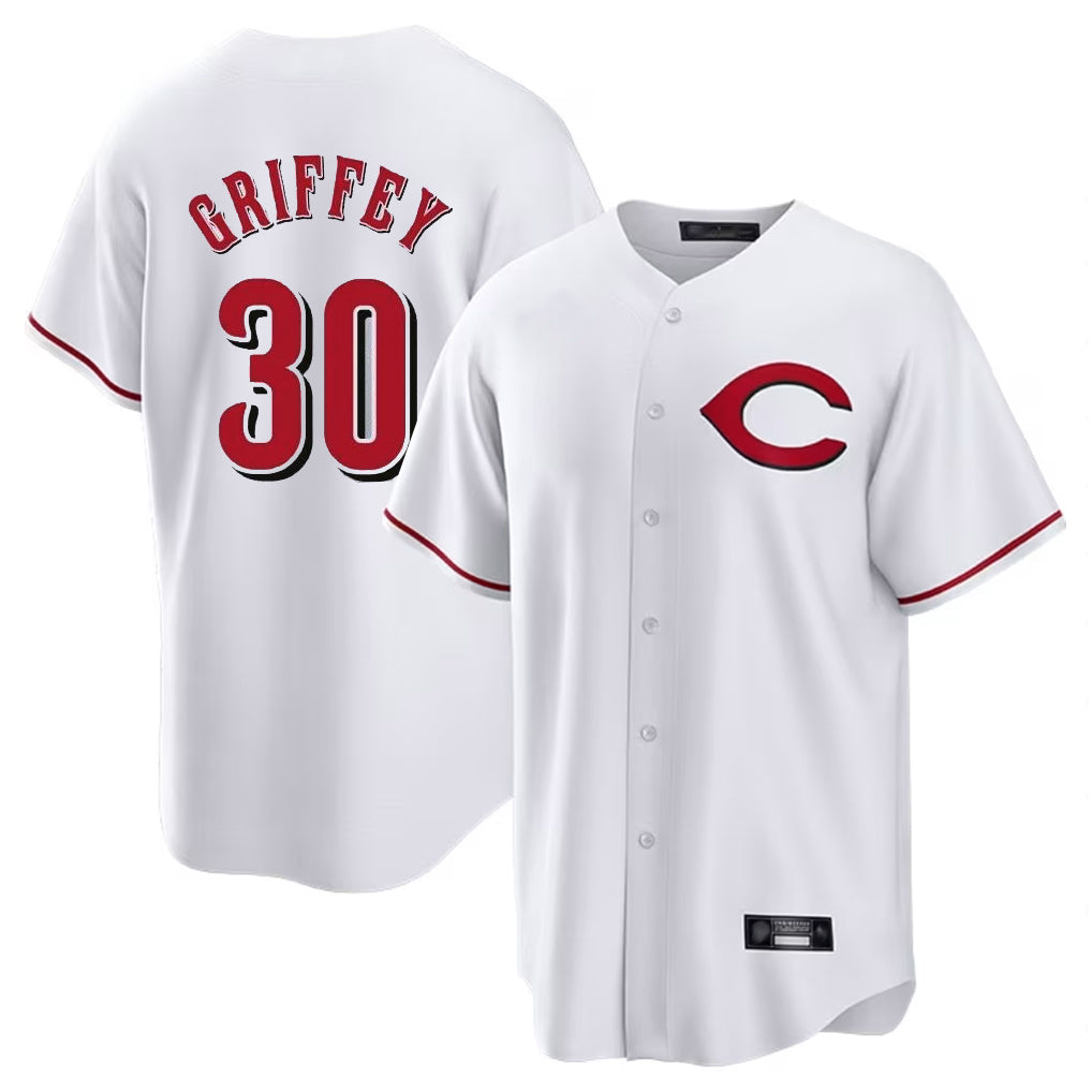 Punc C.Reds #30 Ken Griffey Player White Home Game Stitched Jerseys