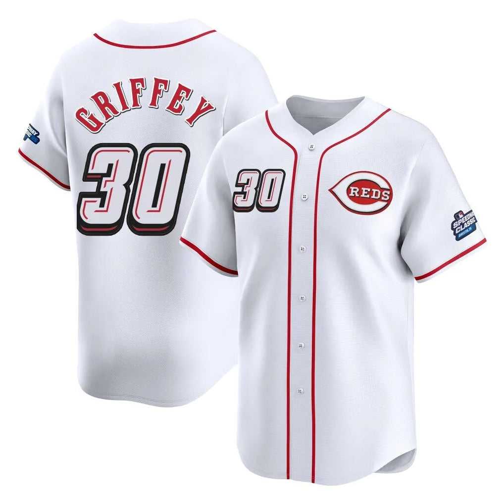 Punc C.Reds #30 Ken Griffey Player White Speedway Classic Home Limited Stitched Jerseys