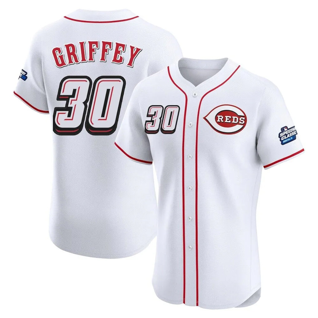 Punc C.Reds #30 Ken Griffey Player White Speedway Classic Limited Elite Home Stitched Jerseys