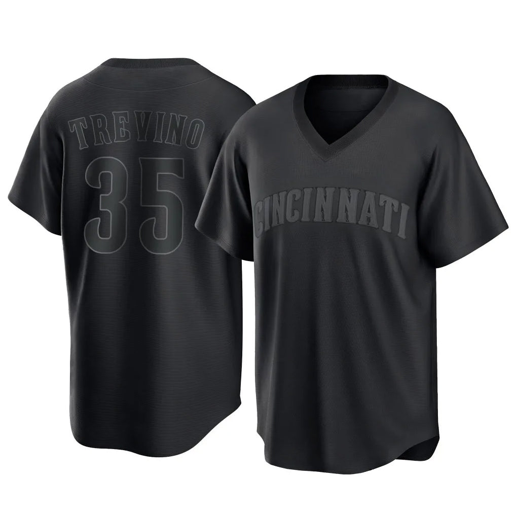 Punc C.Reds #35 Jose Trevino Player Black T-shirt Game Home Stitched Jerseys