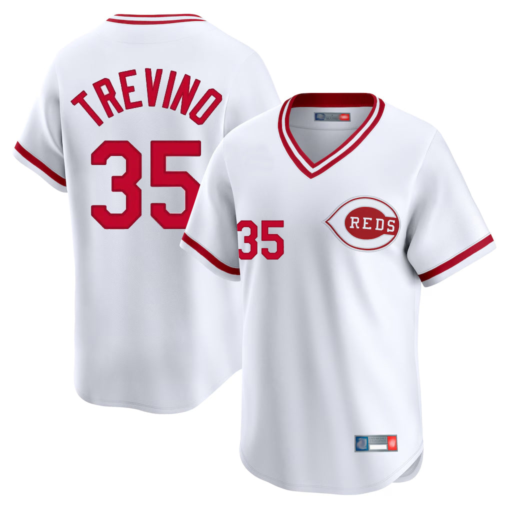 Punc C.Reds #35 Jose Trevino Player White Cooperstown Collection Limited T-shirt Home Stitched Jerseys