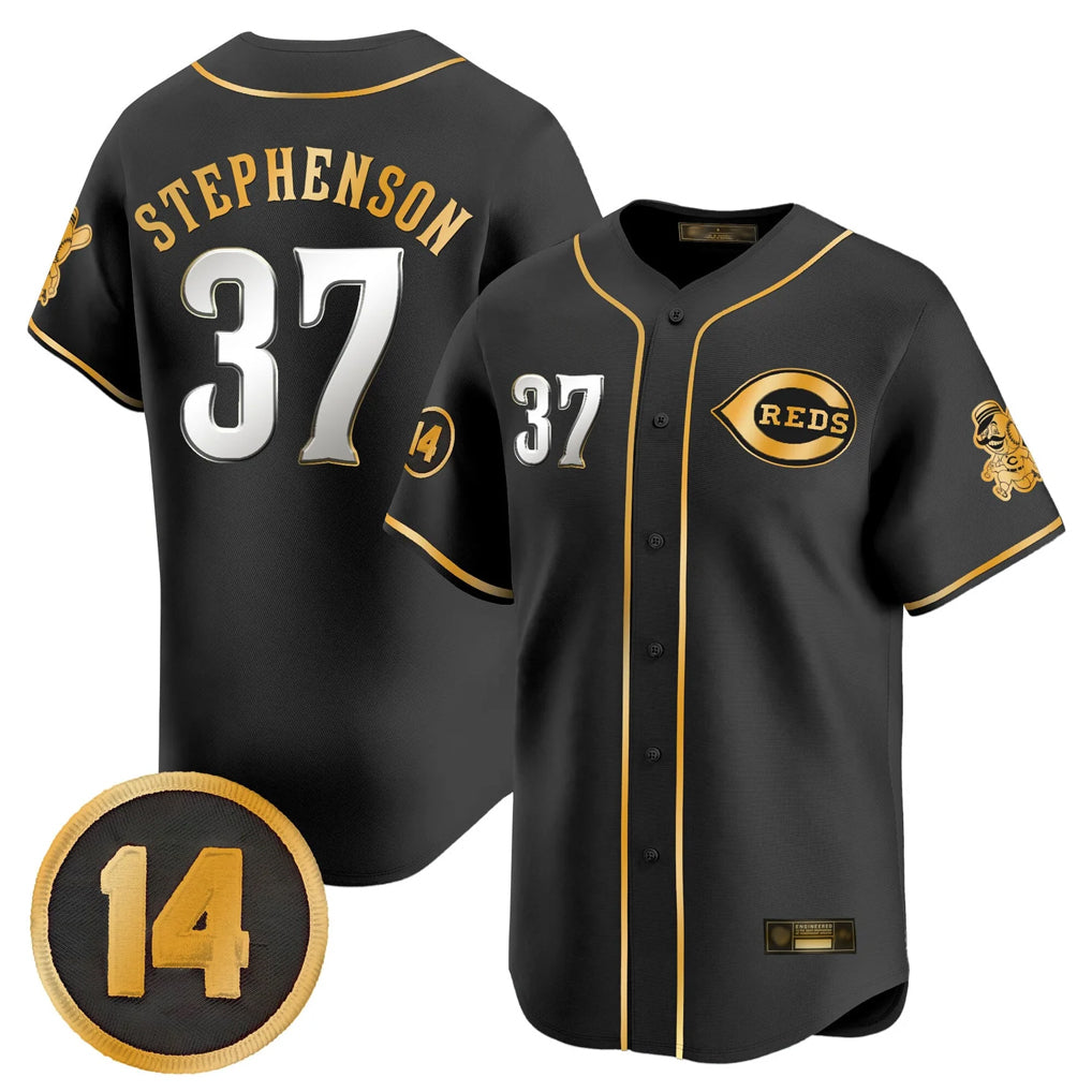 Punc C.Reds #37 Tyler Stephenson Player Black-Gold Vapor Premier Limited Home Stitched Jerseys