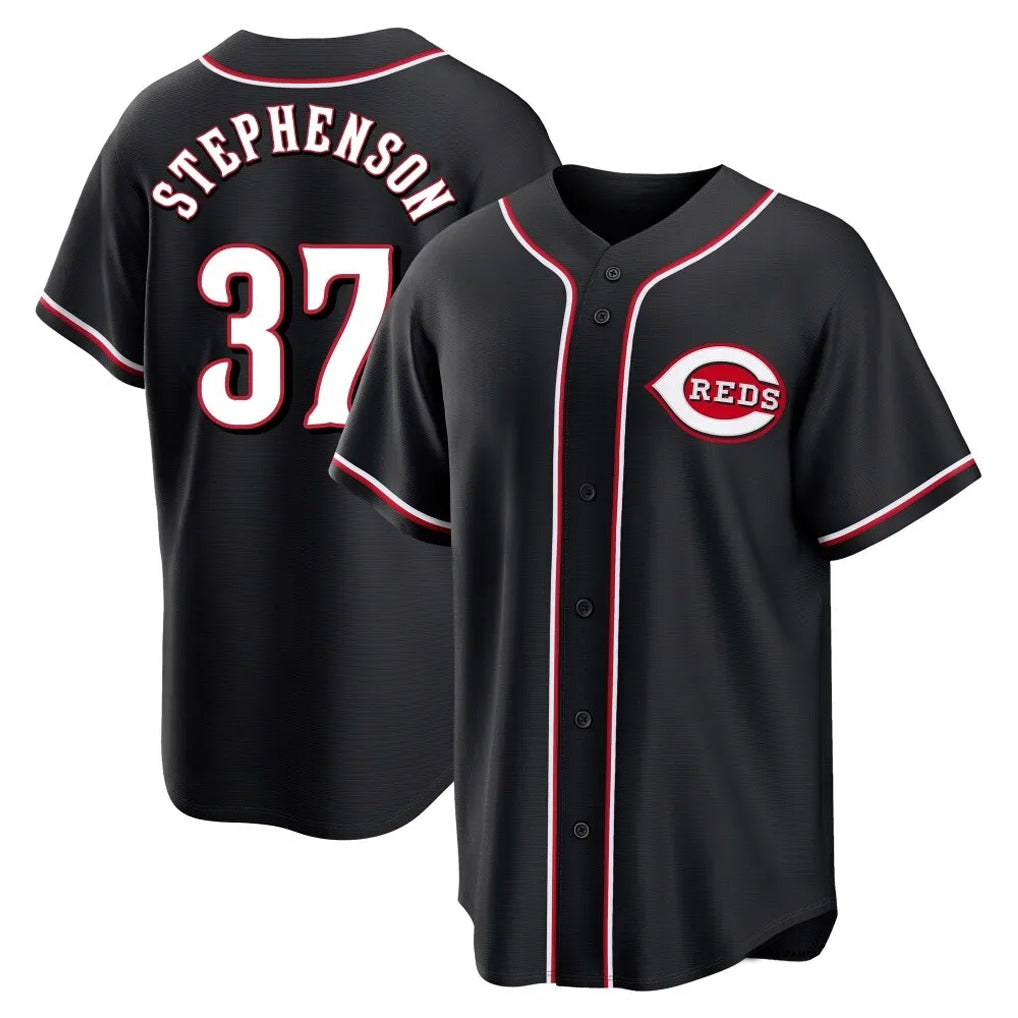 Punc C.Reds #37 Tyler Stephenson Player Black Fashion Out Home Game Stitched Jerseys