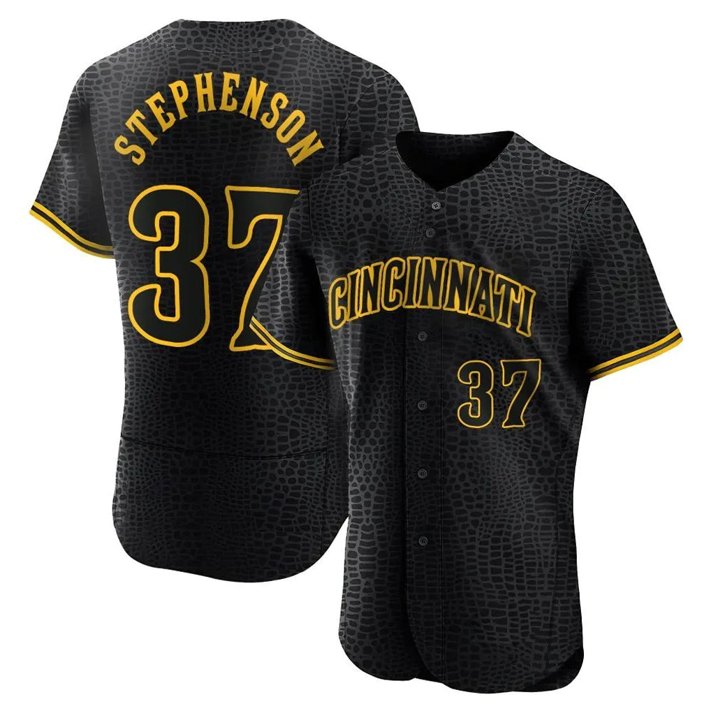 Punc C.Reds #37 Tyler Stephenson Player Black Snake Skin City Limited Elite Home Stitched Jerseys