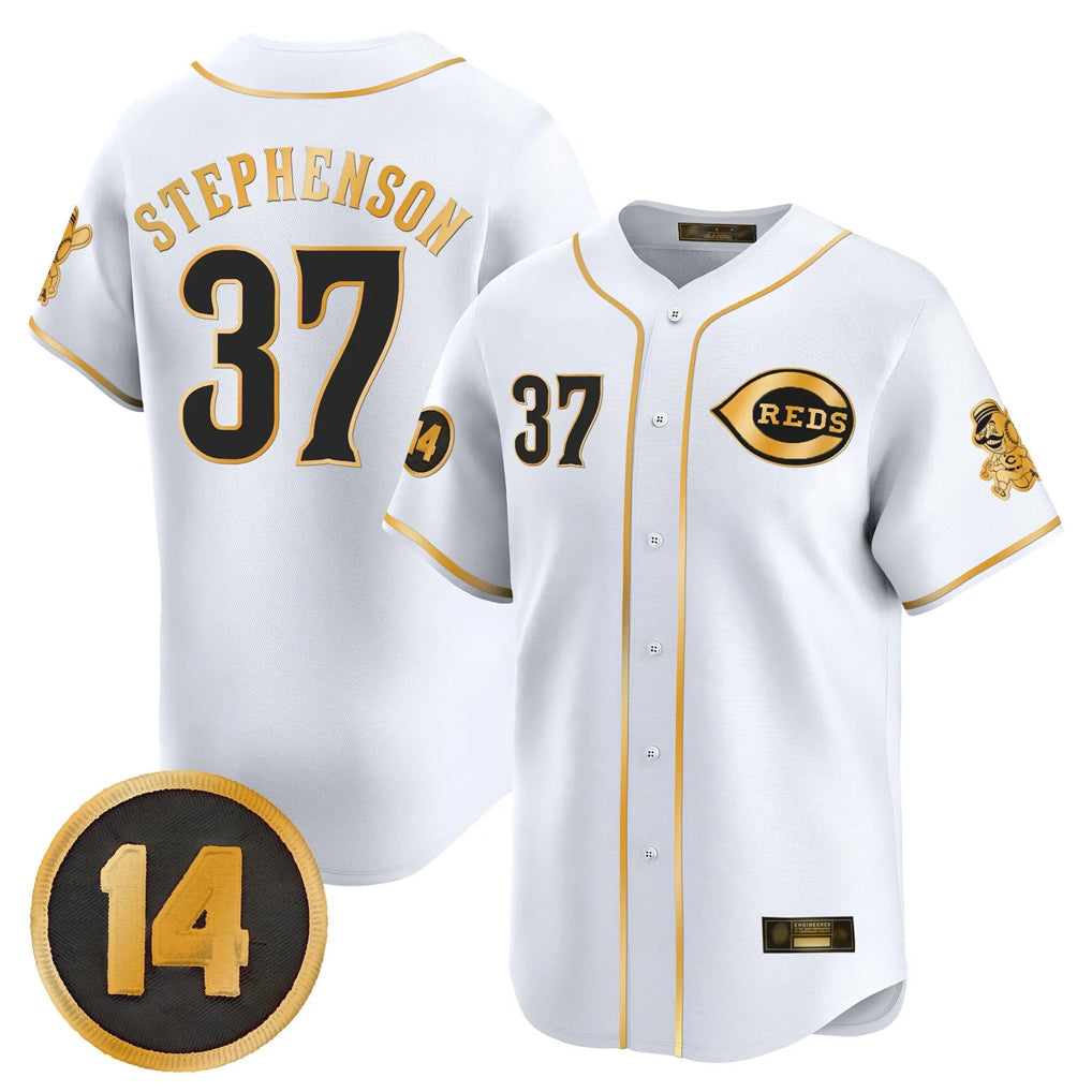 Punc C.Reds #37 Tyler Stephenson Player White-Gold Vapor Premier Limited Home Stitched Jerseys