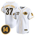 Punc C.Reds #37 Tyler Stephenson Player White-Gold Vapor Premier Limited Home Stitched Jerseys